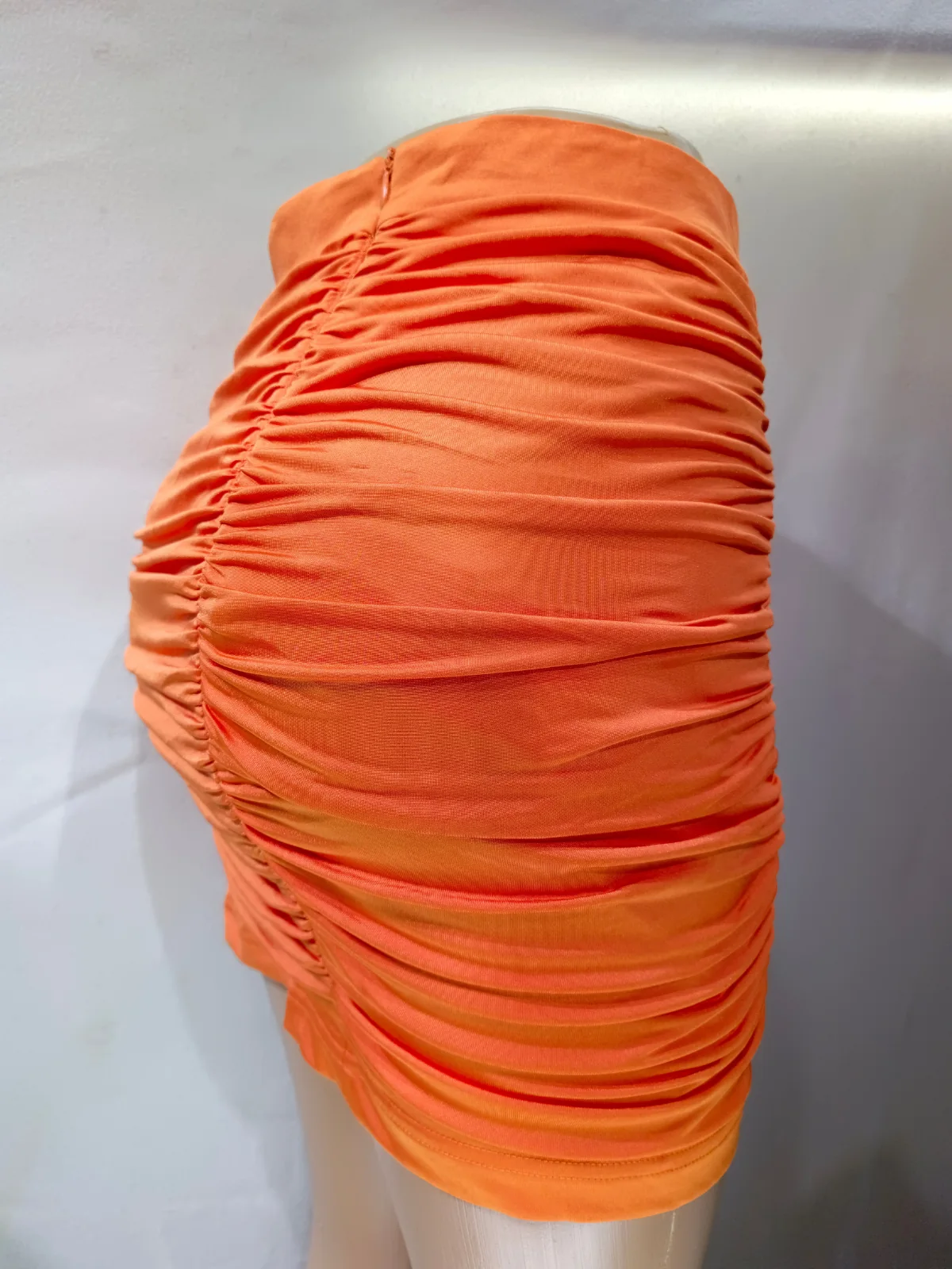 Orange Ruched Bodycon Skirt - N/A bottoms available at theGirlyZone Kampala